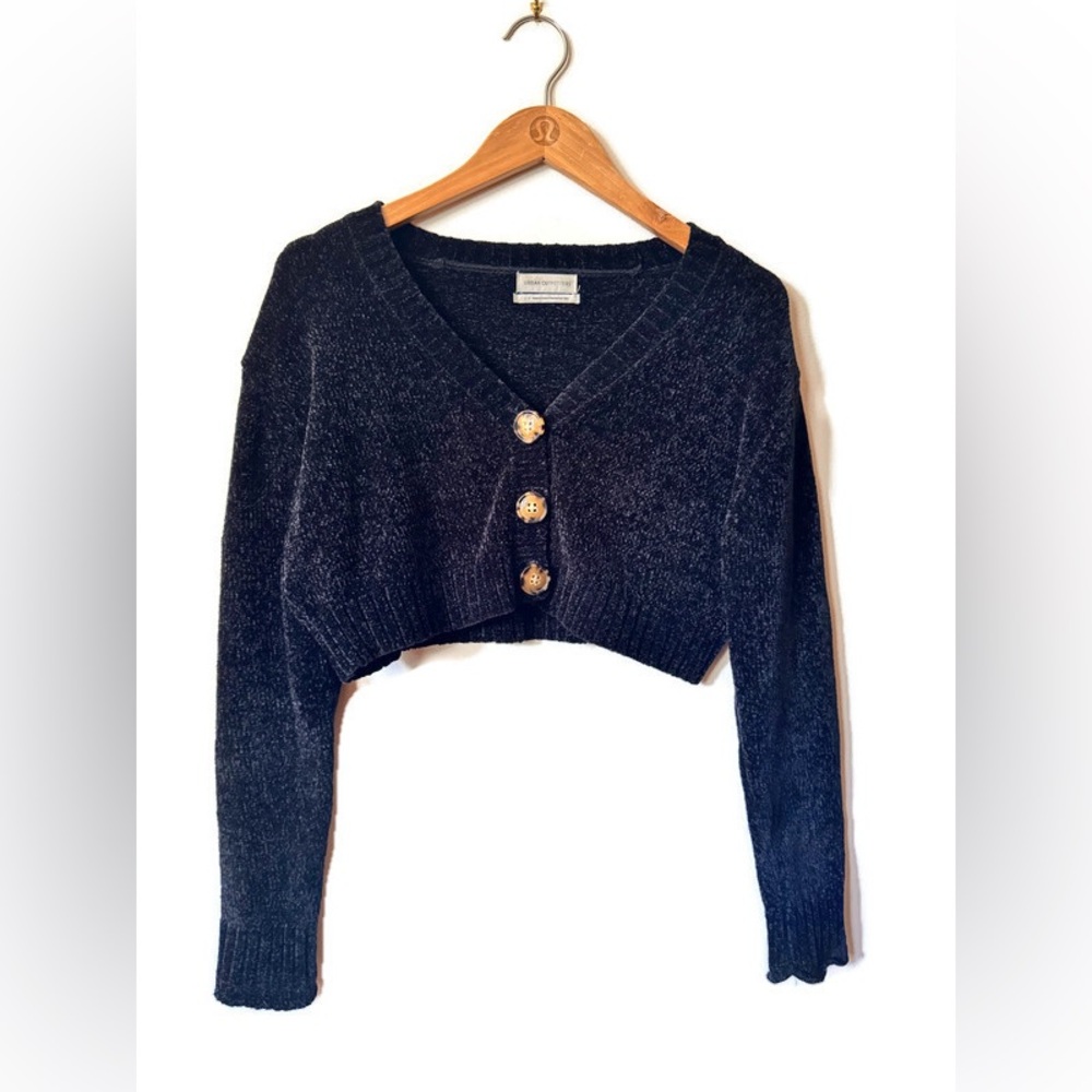 Urban Outfitters Black Cropped Button Front Cardigan Sweater